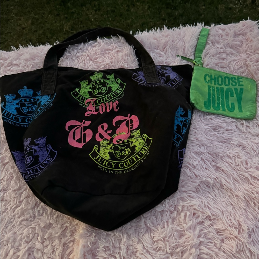 💚🖤2 Piece Set vintage, juicy couture, tote bag and metallic green wristlet💚🖤